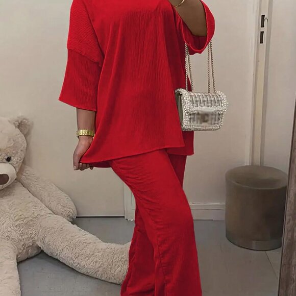 Women's 2-Piece Lounge Sweat Suit Set in Red, Medium, Soft Polyester Blend, Casu - Picture 3 of 3
